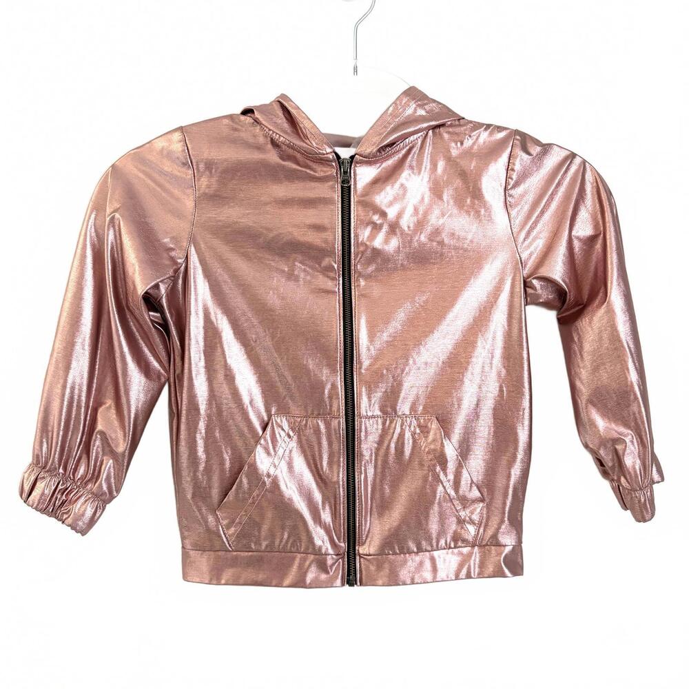 More Than Magic | Girls Metallic Pink Lightweight Spring Zip Up Jacket Hood XS
